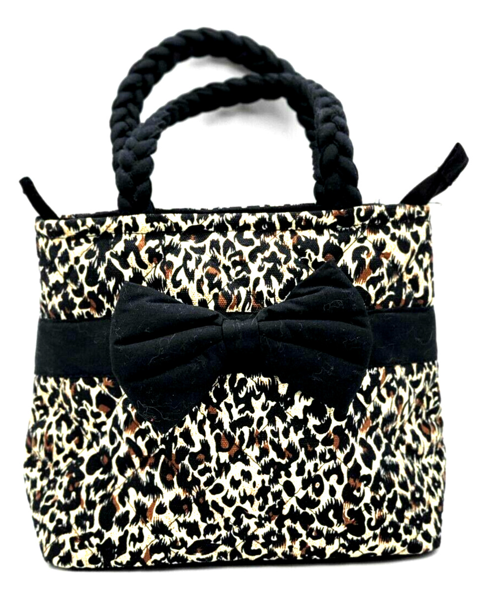 Small Black White Handbag Jungle Print Cotton 8x7x5" NaRaYa